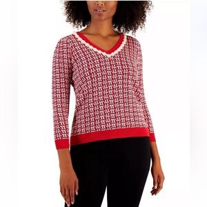 Charter Club Red Plaid Pearl Sweater NWT